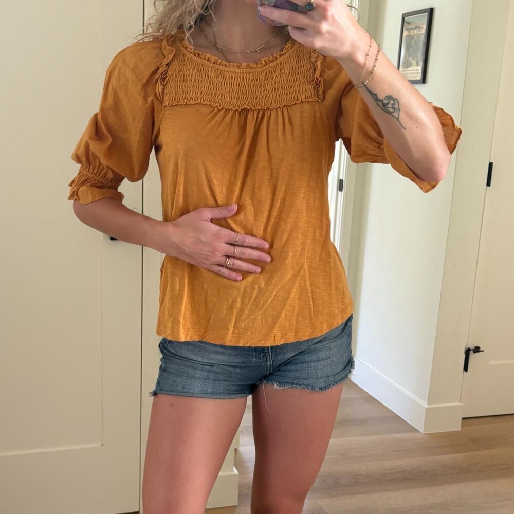 Anthropologie Women's Orange and Yellow Blouse